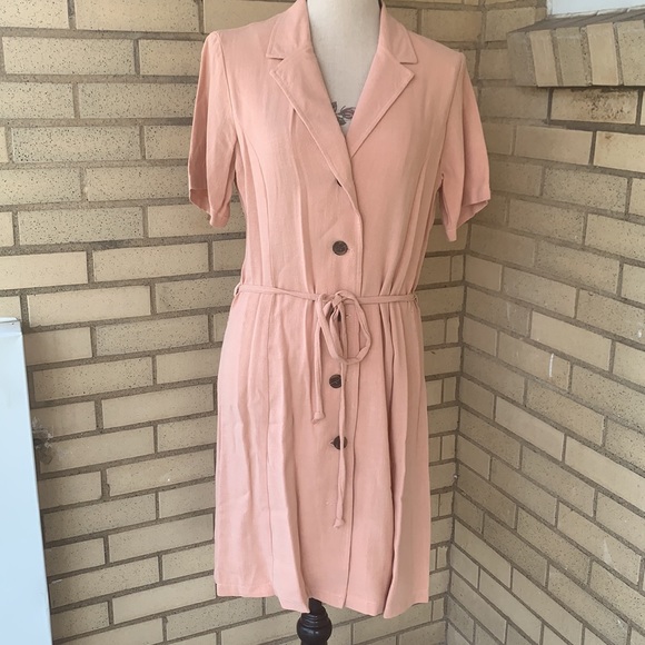 โDONATEDโPeach Blush Button Up V-neck Tie Waist Dress - Picture 5 of 15